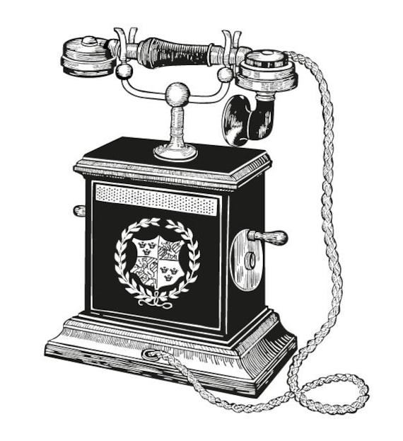 Télécharger Dessin de téléphone vintage sur fond noir PNG En Ligne