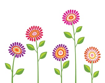 Digital Floral Clipart Flowers Vector Illustrations Multicolored Bright colors Fantasy Flowers Design Elements Graphics EPS JPEG PNG