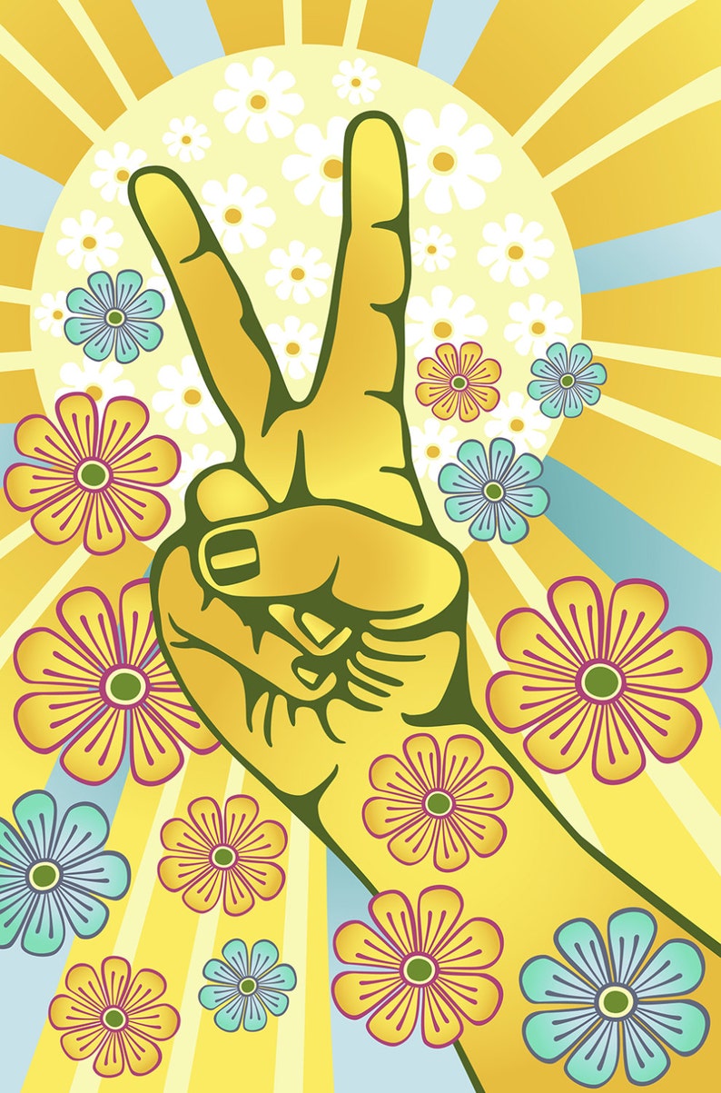 Flower Power Clipart Hand Gesturing Symbol of Peace, Digital Download