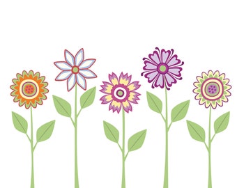Digital Floral Clipart Flowers Vector Illustrations Multicolored Bright colors Fantasy Flowers Design Elements Graphics EPS PNG
