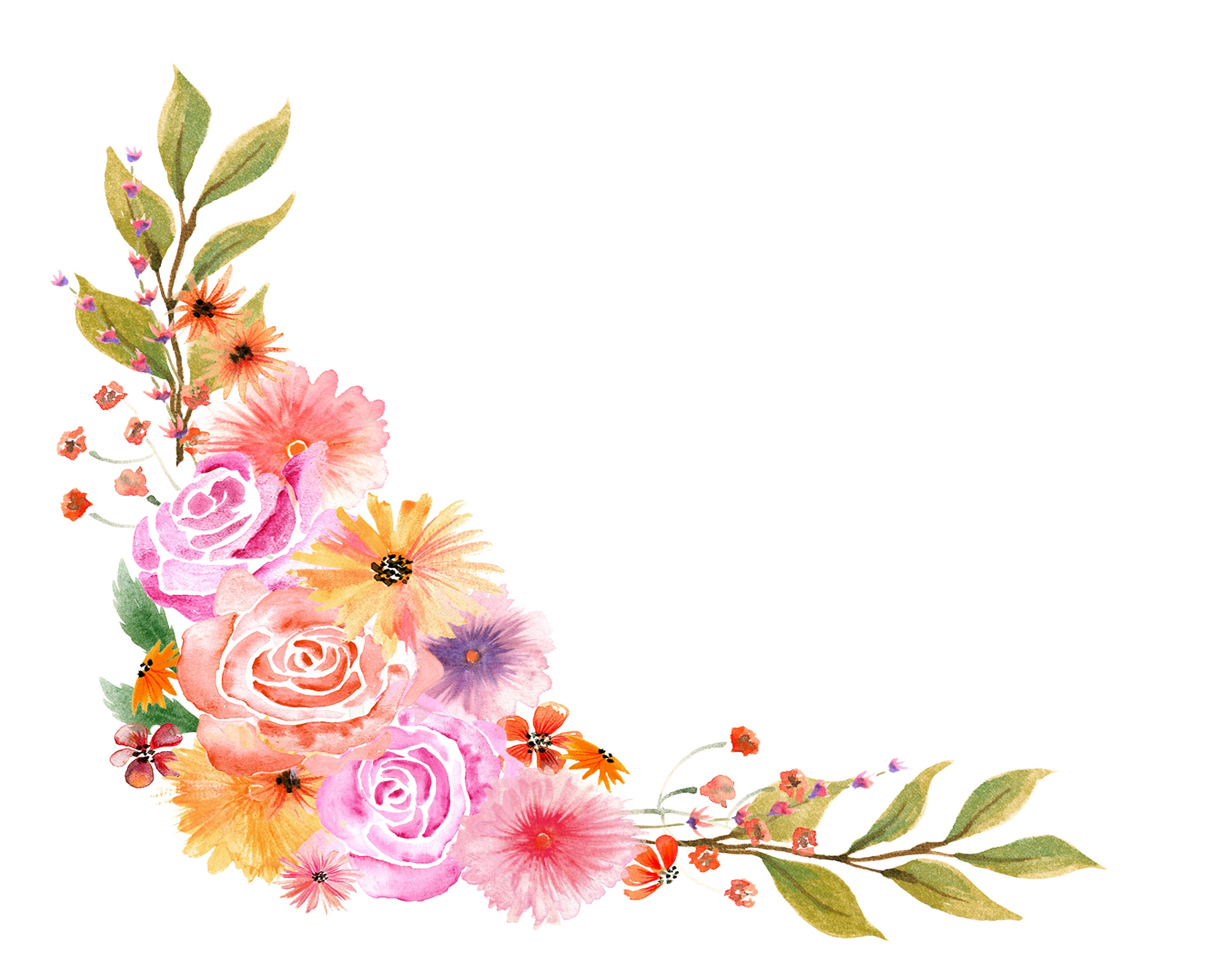 Watercolor autumn floral bouquet watercolor clipart flower arrangement corner digital download flower garland roses daisy hollyhock