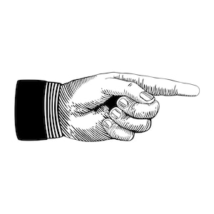Vector Retro Hand Gesturing With Pointed Finger Woodcut Style, Pointing Hand, Digital Download Graphic Gestures Signs