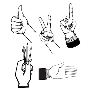 Collection of 5 vector hands different gestures