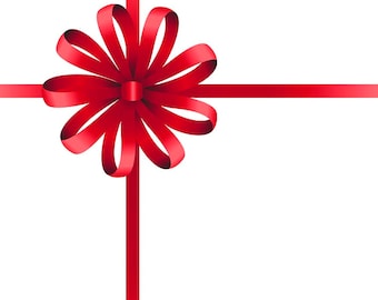 May include: A red satin ribbon tied in a bow with two long tails.
