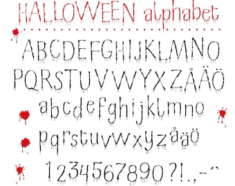 Dripping Blood Halloween Clipart Letters Spooky Horror Alphabet With Blood Stains  Upper Case and Lower case Numbers Punctuation