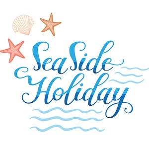 Digitale zomer logo Sea Clipart moderne kalligrafie Brush Script Sea Shell Sea Star Holiday Holiday Blue Breeze Digitale Graphics