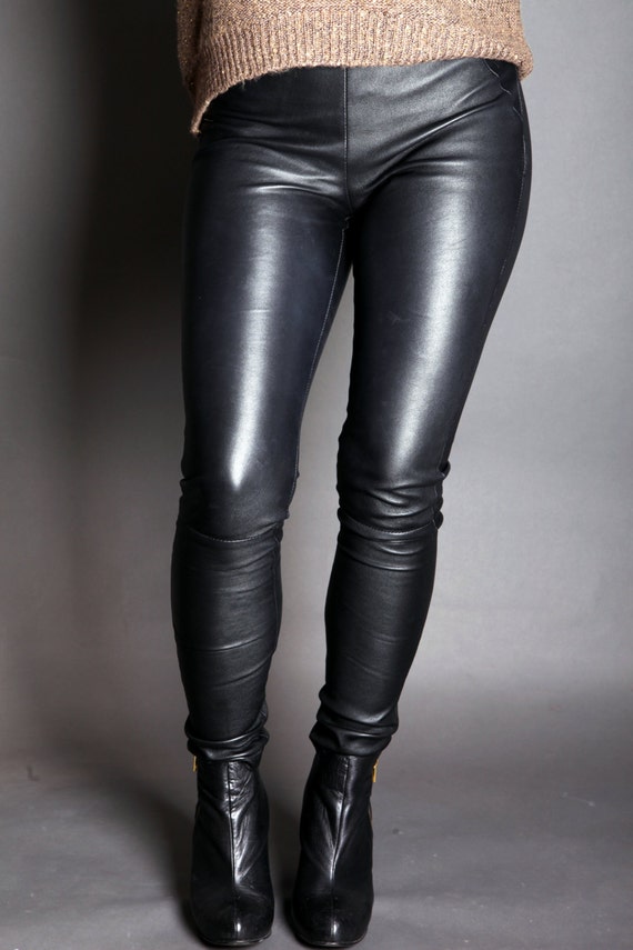 Items similar to Skinny Leather Leggings Pants in Black on Etsy