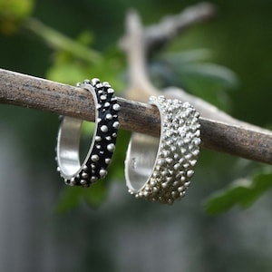 Wide Sterling Silver Bubble Ring: Granulation Caviar Band