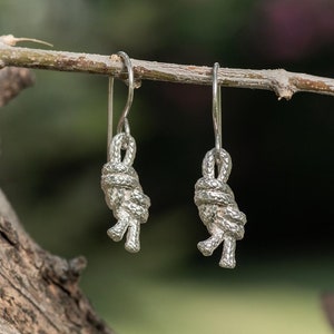 Climbing Eight Knot Dangle Earrings, Recycled Sterling Silver, Gift for Climber