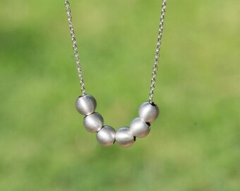 Six Beaded Chain Necklace, Sterling Silver, Round Metal Bead Necklace, Gift for Wife