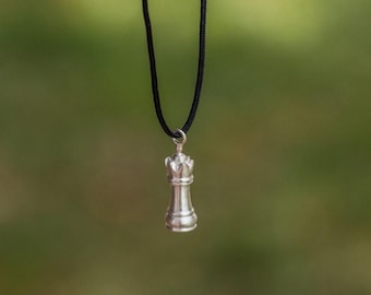 Sterling Silver Chess Queen Necklace, Handmade Pendant on Cord