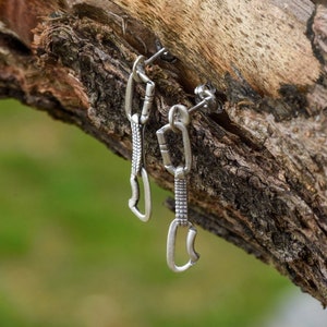 Quickdraw Sterling Silver Earrings, Carabiner Studs, Rock Climbing Bolt