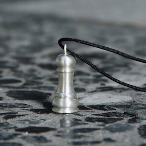 Chess Piece Pawn Necklace, Recycled Sterling Silver Pendant, Gold Plated, Black Rhodium Plated, Unisex Chess Jewelry