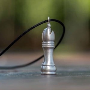 Bishop Chess Piece Necklace, Recycled Sterling Silver Chess Pendant, Unisex Jewelry, Xmas Gift