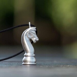 Sterling Silver Knight Chess Piece Necklace: Unisex Horse Pendant