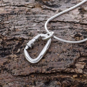 Carabiner Necklace with Chain, Recycled Sterling Silver Climbing Pendant, Gift for Climber