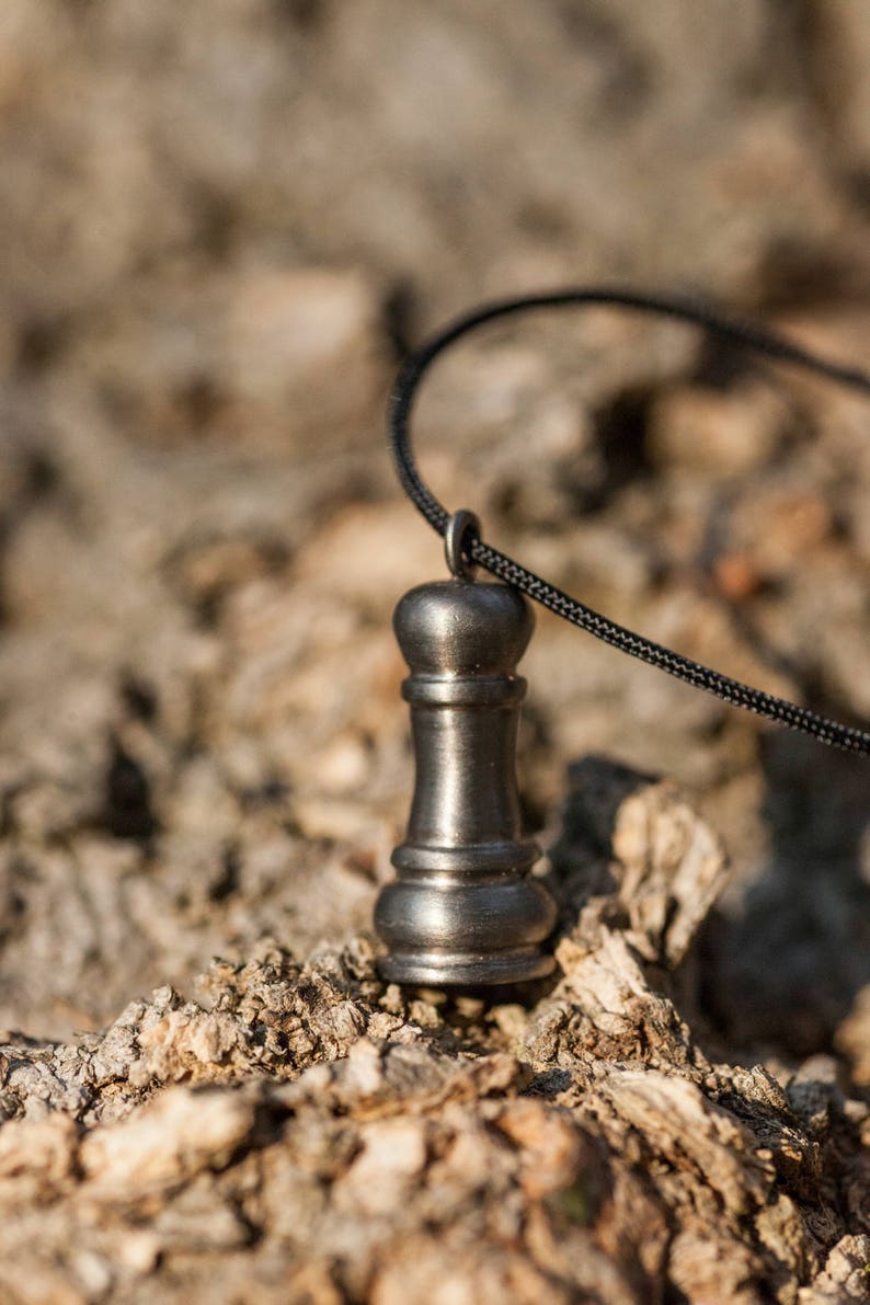 Chess Piece Pawn Necklace, Recycled Sterling Silver Pendant, Gold Plated, Black Rhodium Plated, Unisex Chess Jewelry image 6