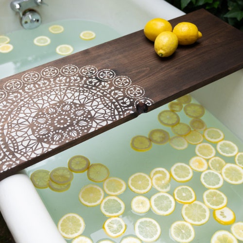 MANDALA Bath Caddy | BATHTUB TRAY| Rustic Bathtub Caddy| Customized Bath Caddy | Tub Caddy | Mandala Bath Tray | Bath Caddy