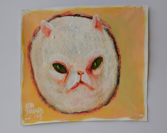 White Cat Painting Acrylic painting Original art small painting wall decor wall art white cat art Persian cat art