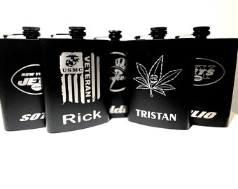 Personalized Laser Engraved Black Flask, Groomsman Gift