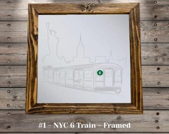 Custom Laser-Etched Framed Mirror | NYC Skyline, Subway Art