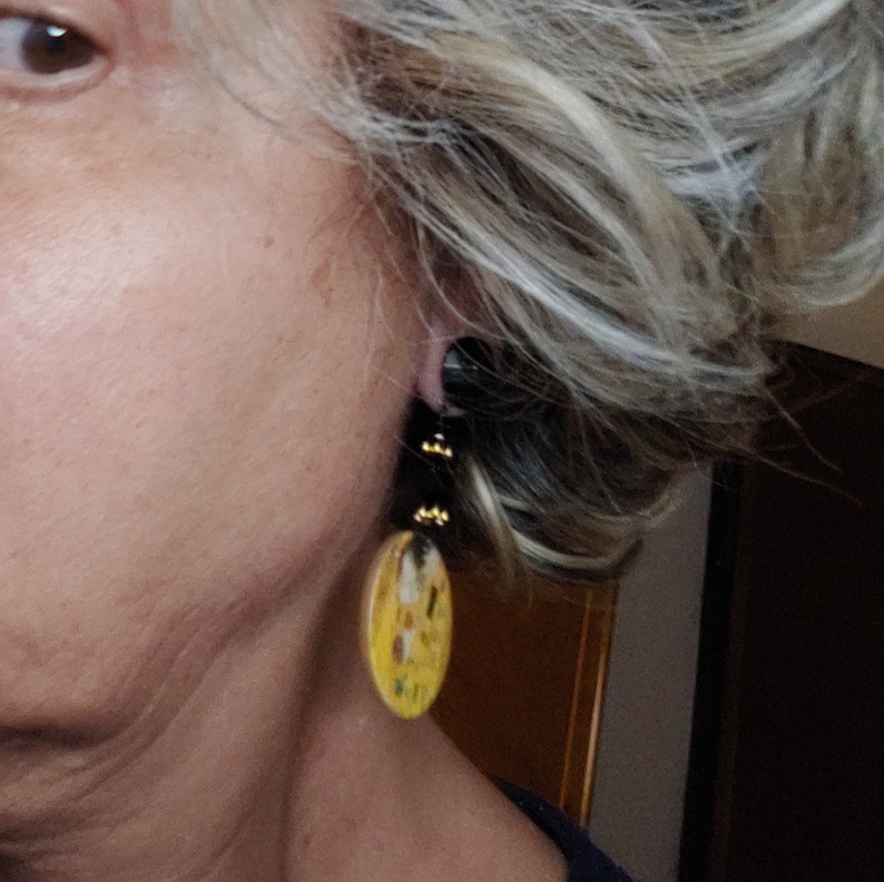 Valentine/'s Day Earrings Love ROMANTIC KLIMT KISS Earrings in Mother of Pearl Drop Earrings One of a Kind Gifts for Her