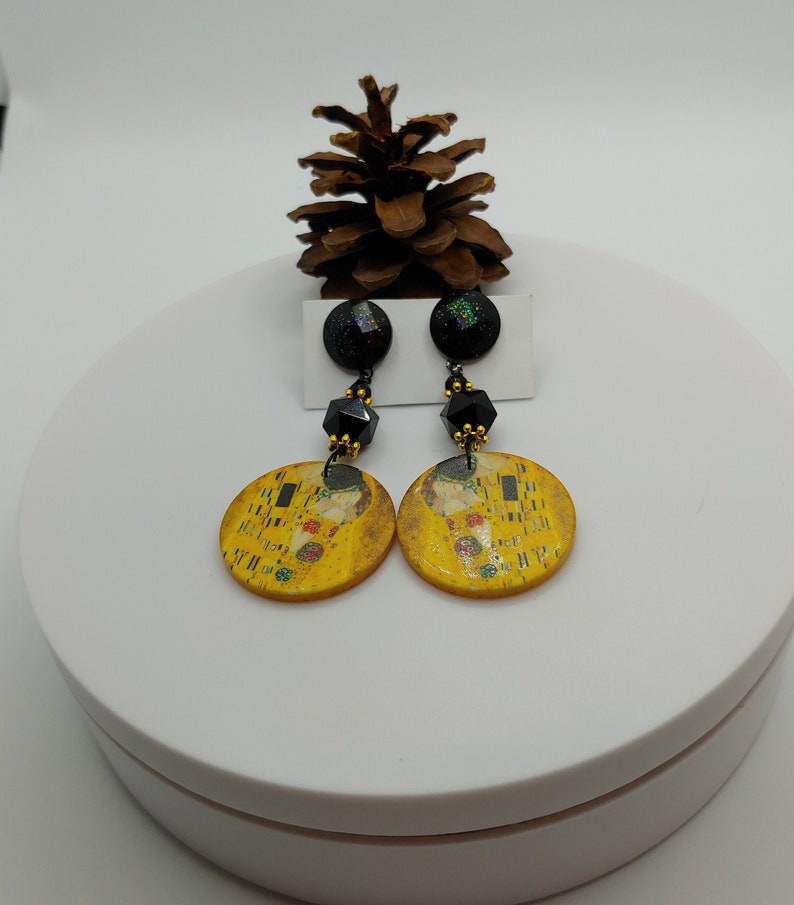 Valentine/'s Day Earrings Love ROMANTIC KLIMT KISS Earrings in Mother of Pearl Drop Earrings One of a Kind Gifts for Her