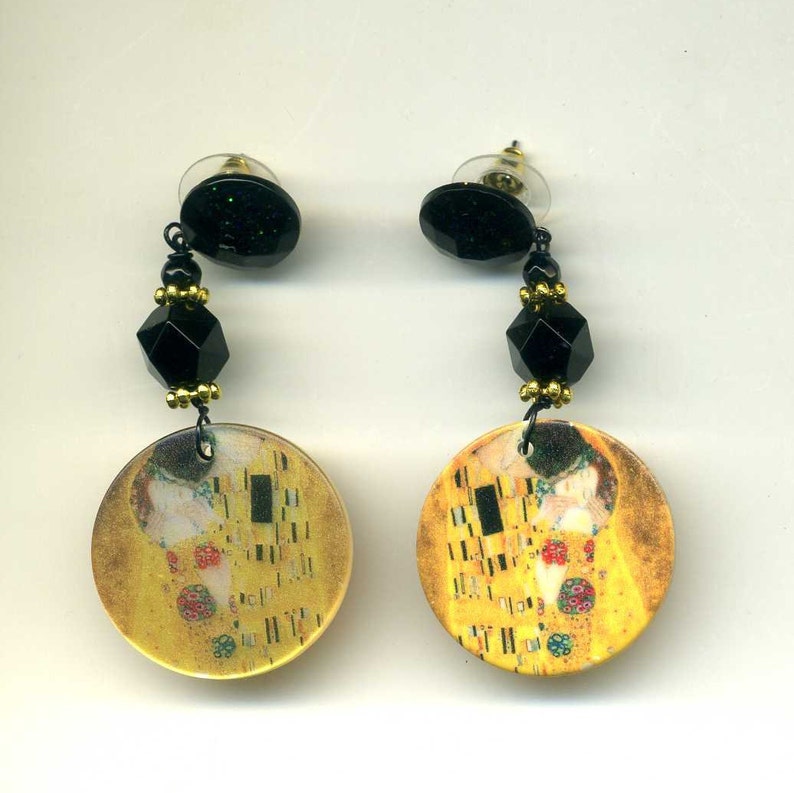 Valentine/'s Day Earrings Love ROMANTIC KLIMT KISS Earrings in Mother of Pearl Drop Earrings One of a Kind Gifts for Her