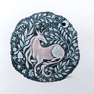 Unicorn print, Unicorn Wall Art,unicorn engraving, unicorn Wall hanging, unicorn decor,unicorn forest, decor, pagan gift, mythical