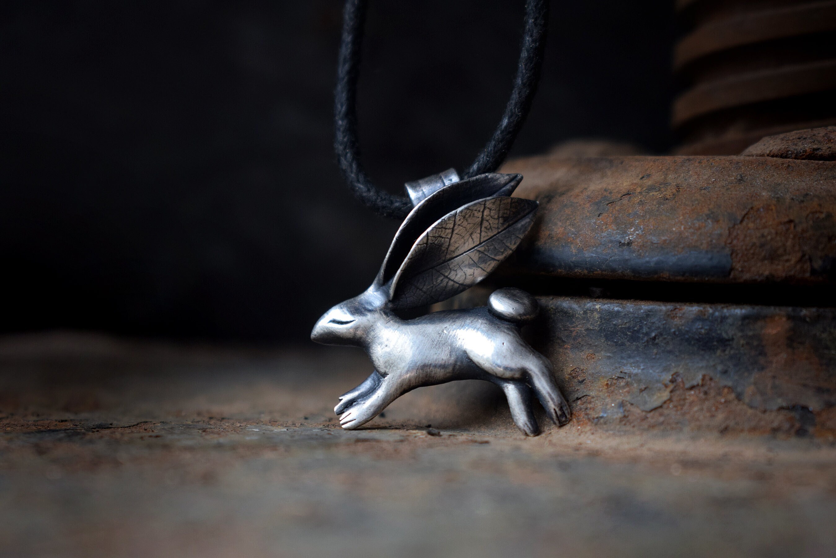 Hare/rabbit With Leaf Ears Silver Pendant - Etsy