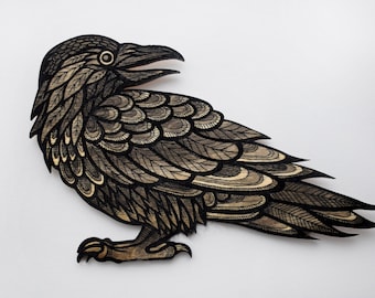 Crow Wall Art, Raven wall art, Crow engraving, jackdaw, Wood engraving art, Raven decor, Crow art, goth decor, pagan gift, crow wall hanging