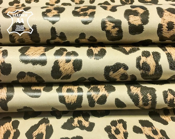 Jaguar Print Genuine Sheep Leather Hides Leopard Animal Skin for crafting, Natural fabric material JAGUAR, 732 2.5 oz