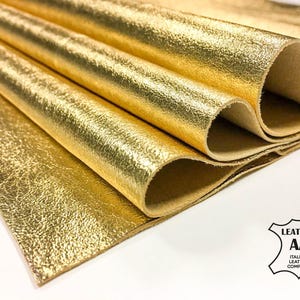 Shiny Gold Italian Leather Sheets | Metallic Lambskin for Crafts | Genuine Italian Leather 6x6 to 18x24 | DIY Jewelry & Accessories