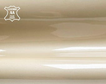 Light Creamy Patent Leather Hides // Real Animal Lacquer Leather // Bright Polished Lambskin Fabric // Champagne Patent, 1106, 0.9mm