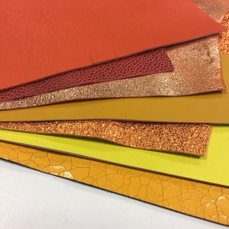 YELLOW and ORANGE scraps Off Cut Mix Real leather scrap packs DIY remnant pieces Genuine leather scrap pack for earring and handcrafting