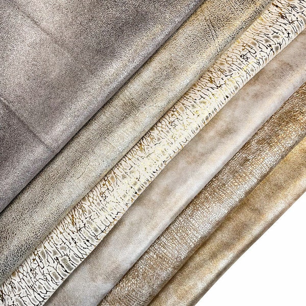 Shiny Silver Gold Leather // Genuine Metallic Sheepskin// Crunchy Textured Lambskin Fabric// SILVER MAGIC MIX 1347, 0.7 - 0.8 mm/1.75 - 2 oz