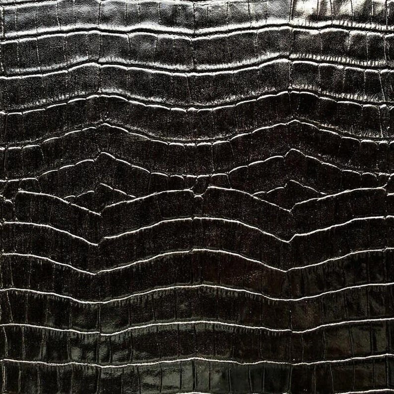 Shiny Black Crocodile // Genuine Black Leather Mixed With Green Hue // Crocodile Print Hides // Pirate Black Crocodile 918 0.8mm / 2 oz image 2