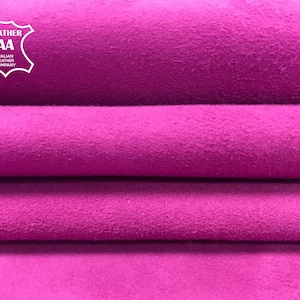 PINK Suede Genuine sheep sheets for sewing Hot pink Velour VIVID VIOLA 402, 2 oz Purple Suede material for crafting Soft Leather pieces