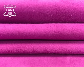 PINK Suede Genuine sheep sheets for sewing Hot pink Velour VIVID VIOLA 402, 2 oz Purple Suede material for crafting Soft Leather pieces