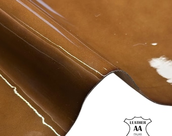 Rust Patent Lambskin Leather 5 sqft Glossy Skin Khaki Brown 0.9-1.0mm (2.25-2.5oz) RUSTY 1721