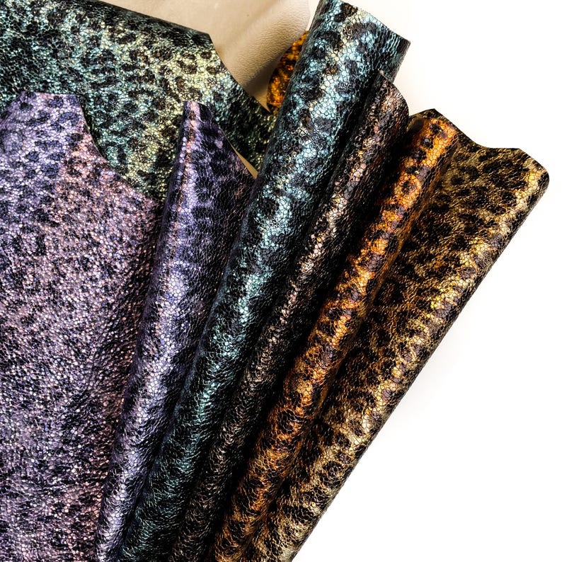 Textured Leopard Print Leather Hides// Genuine Lambskin Leather Hides //Choose Your Color //CRUNCHY LEOPARD MIX 1.0 mm / 2.5 oz image 5