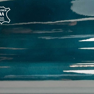 Blue Patent Leather Fabric // 4 - 6sqft // Thin Leather Hides For Handcrafting // Glossy Finishing // Deep Teal Patent, 1404, 0.7mm/1.75oz