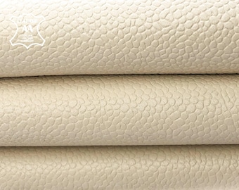 Milk White Genuine Leather Hides // Pebbled Leather Material // Cream White Textured Sewing Leather // Milky White Pebbled 922 1.0mm/2.5 oz