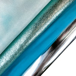 Blue Topaz Crunchy Meatllic Silver Snake Lamsleer // 3 - 7,5 sqft // Leer met reliëf BUNDEL van 4 Italiaanse huiden GRATIS expreslevering