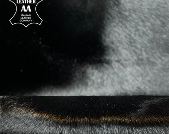 Deep Black Pony Leather Fur Hides 5 - 8 sqft // 0.46 - 0.8m2 Genuine Long Hair Thick Italian Fabric 1.-1.1mm/2.25 - 2.75oz BLACK PONY 1515