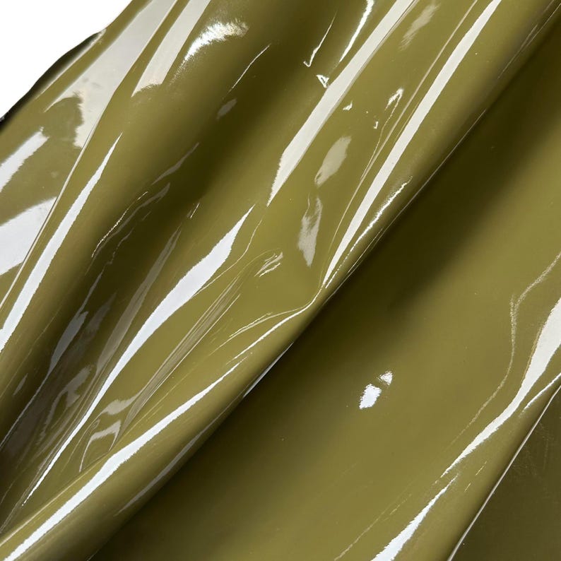 Shiny Green Patent Lambskin Leather 4, 5, 6 sqft (0.36-0.66m2) Italian Hides Lacquer Finish 0.8mm//2oz Khaki Patent 1625 image 4