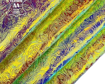 Colorful Rainbow Metallic Jacquard 4-5 sqft // 0.36-0.57 m2 Red Yellow Embossed Flower 0.6-1mm/1.5-2.5oz HOLO FLOWER MIX 1512