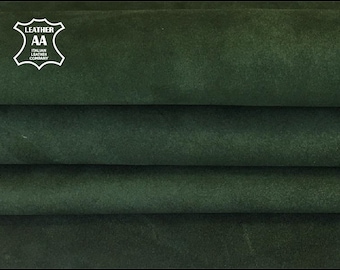 Dark GREEN suede leather hides Green velour material MOUNTAIN VIEW 648 , 2.5 oz Real sheep skin suede fabric for sewing Real leather pieces