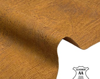 Vintage Mustard Lambskin Leather 5 sqft Distressed Finish 1.3mm Mustard 1708