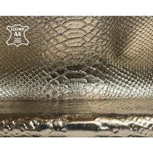 Dark Gold Leather Hides With Snake Print // Real Animal Leather // Metallic 5 - 6 sqft Leather Pieces // Golden Reptile, 1181, 0.4mm/1oz